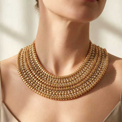 Luxury Multi Layer Gold Silver Plated Crystal Alloy Necklace For Women