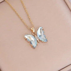 Butterfly 18K Gold Cubic Zirconia Anti Tarnish Pendant Necklace Chain For Women