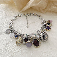 Heart 18K Gold Silver Pearl Quartz Chunky Charm Necklace Chain For Women