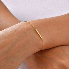 Gold Minimal Bar Plain Stainless Steel Bracelet Pendant Chain Combo