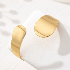 Minimalist Sculptural Wave Open Plain Gold Plated Cuff & Kada For Women