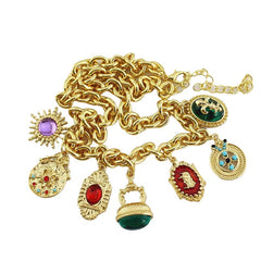Multi Gemstone Green Red Green Anti Tarnish Charm Necklace For Women