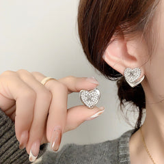 Heart 18K Gold Silver Cubic Zirconia Anti Tarnish Stud Earring Pair For Women