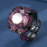Rose Pink Purple Solitaire CZ Anti Tarnish Adjustable Ring