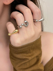 Retro Question Mark Exclamation Mark 18K Gold Silver Anti Tarnish Adjustable Ring For Women