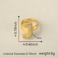 Initial Letter Alphabets Cubic Zirconia 18K Gold Adjustable Ring For Women Group1