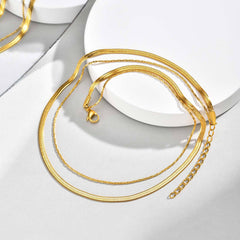 Layered Flat Chain Gold Plated Anti Tarnish Stainless Steel Necklace