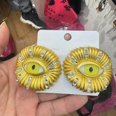 Wide Yellow Evil Eye Cubic Zirconia 18k Gold Stud Earring For Women