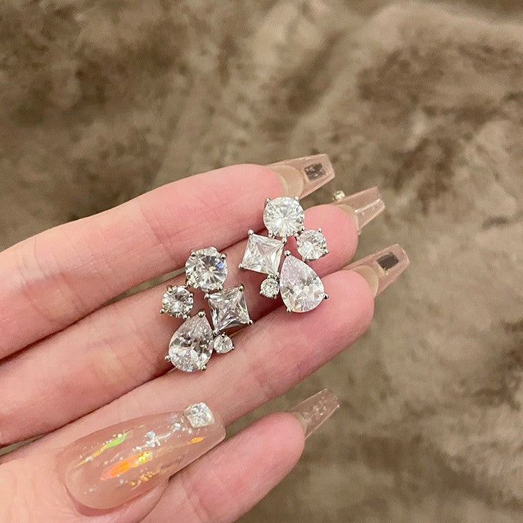 Geometric Solitaire Cubic Zirconia Anti Tarnish Stud Earring For Women