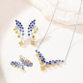 Multicolour Solitaire Brown Blue Cubic Zirconia Silver Anti Tarnish Necklace Earring Ring Set For Women