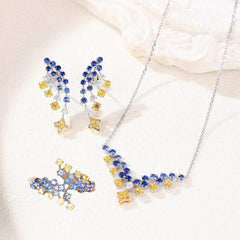 Multicolour Solitaire Brown Blue Cubic Zirconia Silver Anti Tarnish Necklace Earring Ring Set For Women