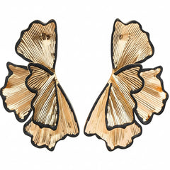 Beaten Finish Leaf 18K Gold Black Anti Tarnish Dangler Earring For Women