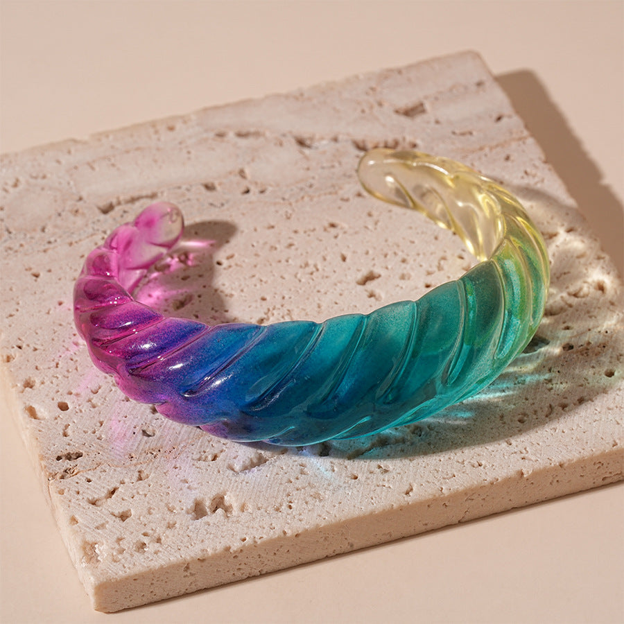 Rope Acrylic Rainbow Transparent Cuff Bracelet For Women
