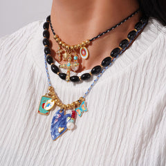 Cross Heart Butterfly Gold Blue Black Anti Tarnish Charm Necklace Pack Of 3 For Women