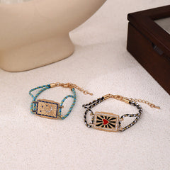 Heart Moon Enamel 18K Gold Threads Adjustable Bracelet For Women