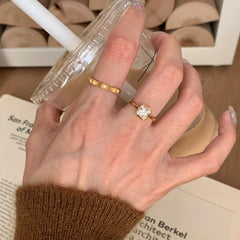 Princess Drop Solitaire Cubic Zirconia 18K Gold Anti Tarnish Free Size Ring Pack Of 2 For Women