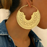 Gold Bohemian Hollow Floral Plain Jewellery Drop Earrings For Women