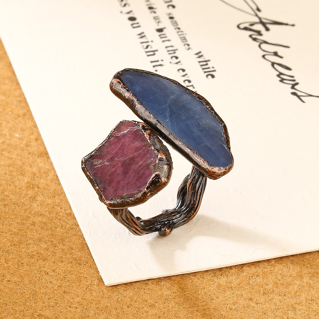 Red Blue Gemstone Crystal Adjustable Ring For Women
