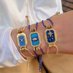 Evil Eye Bird Star Thread 18K Gold Cubic Zirconia Adjustable Bracelet for Women