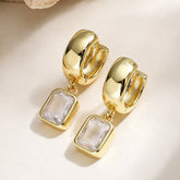 Gold Silver Huggie Rectangle Cubic Zirconia Copper Drop Earrings For Women