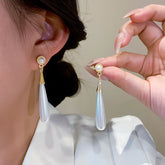 White Elegant Teardrop Gold Pearl Dangler Earrings For Women