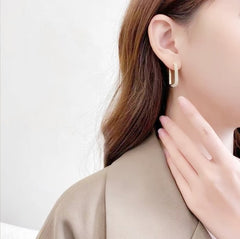 Geometric Double Layer Gold Plated CZ Copper Hoop Earrings For Women