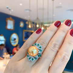 Pearl Cubic Zirconia 18K Gold Silver Anti Tarnish Adjustable Ring