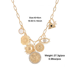 Coin Star Sun Moon Clouds Universe 18K Gold Anti Tarnish Necklace Earring Bracelet Set For Women