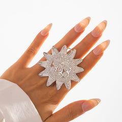 Star Sun Face 18K Gold Silver Big Free Size Ring For Women