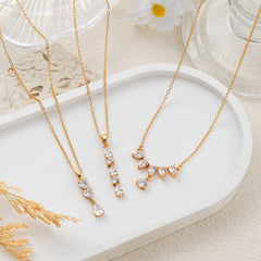 Gold Pear Cut Cubic Zirconia Anti Tarnish Copper Necklace For Women