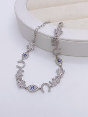 Evil Eye & Hand Charm Gold Silver CZ Anti Tarnish Copper Bracelet