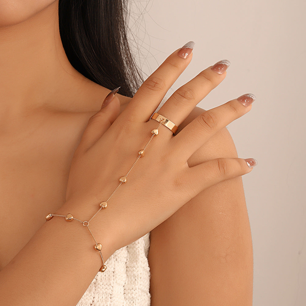 Heart Chain Hand Harness Ring Gold Plated Stainless Steel Bracelet