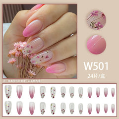 Luxury Pink Floral Gradient Almond Press-On Nails Pack Of 10 For Women