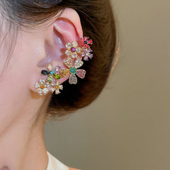 Flower Gold Multi Gemstone Crystal Anti Tarnish Dangler Earrings