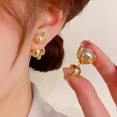 Modern Claw Style Gold Plated Pearl Anti Tarnish Copper Stud Earrings