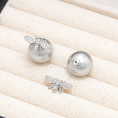 Little Honeybee Pearl Cubic Zirconia Gold Silver Stud Earring For Women