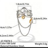 Dual Tone Gold Silver CZ Crystal Chain Stainless Steel Cocktail Ring