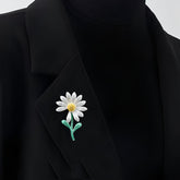 White Green Sunflower Silver Cubic Zirconia Copper Brooch For Women
