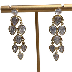 Drop Solitaire 18K Gold Silver Cubic Zirconia Anti Tarnish Dangler Earring For Women