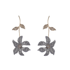 Flower Leaf 18K Gold Silver Cubic Zirconia Anti Tarnish Dangler Earring For Women