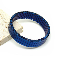 Black Stackable Stainless Steel Anti Tarnish Adjustable Watch Stripe Elastic Bracelet For Women