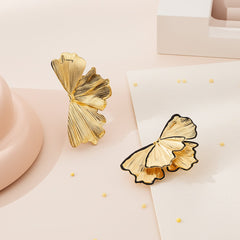 Beaten Finish Leaf 18K Gold Black Anti Tarnish Dangler Earring For Women