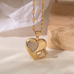 Joint Heart Ring 18K Gold Cubic Zirconia Pendant Chain Necklace For Women Group1