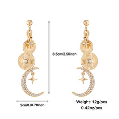 Coin Star Sun Moon Clouds Universe 18K Gold Anti Tarnish Necklace Earring Bracelet Set For Women