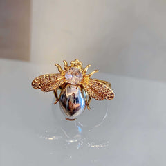 Luxury Bee Design Gold Silver Plated CZ Copper Adjustable FancyRing