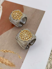 Flower 18K Gold Silver Adjustable Cuff Bracelet Band Ring For Women