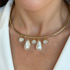 Designer Pearl & CZ Gold Silver CZ Anti Tarnish Copper Choker Necklace