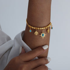 Charms Sun Gold Plated Turquoise Alloy Bracelet For Women