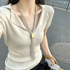 Dual Tone Multi Strand Tassel Gold Silver Stainless Steel Necklace