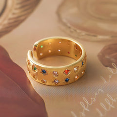 Rainbow 18K Gold Cubic Zirconia Anti Tarnish Free Size Band Ring